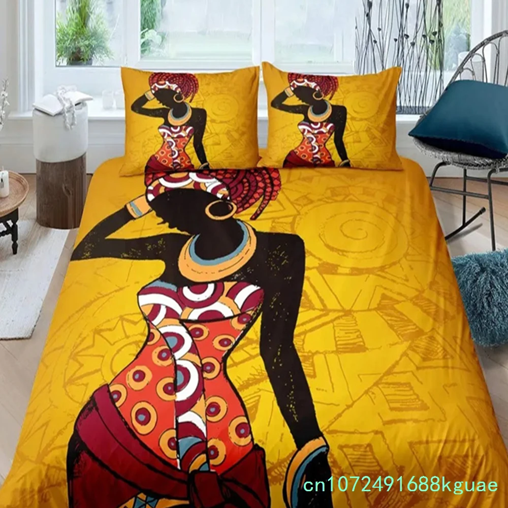 African Woman Bedding Set Vintage Africa Country Comforter Cover For Kids Boys Girls Teens Boho Style Exotic Nation Microfiber
