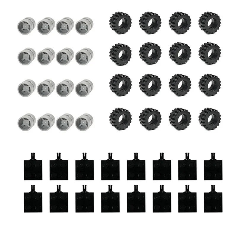 AC52-48PCS Mini Wiel Assen Pack Blok Auto Accessoires Band Hub Klassieke Bouwstenen Kinderen DIY Blokken Plastic Voor Kid