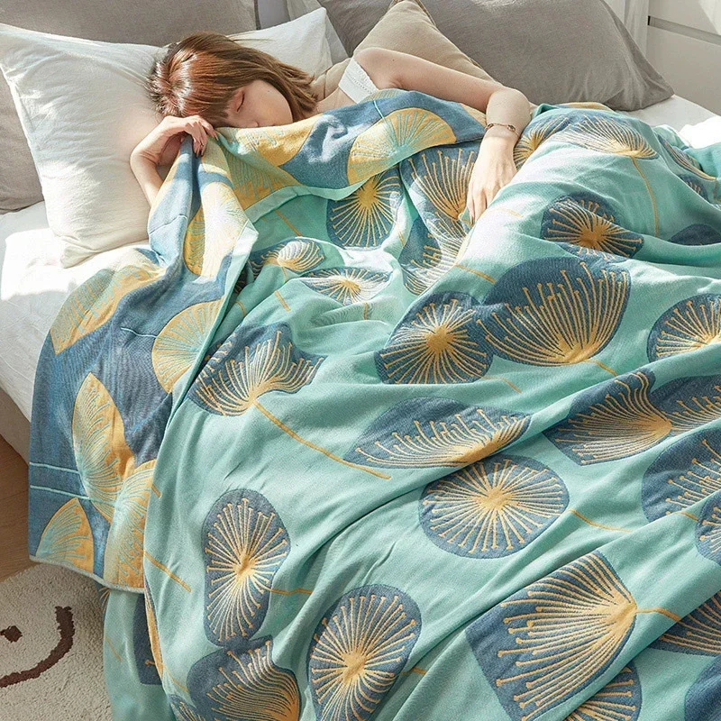 Floral Muslin Cotton Throw Blanket 230*250cm Summer Quilt Blankets for Bed Breathable Bedspread Queen Size Home Sofa Bed Cover