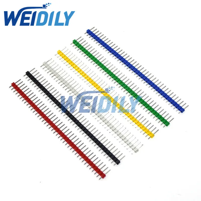 18PCS 40P Pitch 2.54mm Male Color Single Row Pin Header Connector 1*40P 6 Color Black White Red Yellow Blue Green Each 3pcs