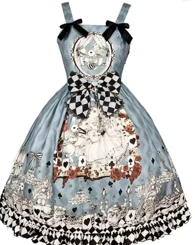 Vestido Vintage gótico estilo Lolita para mujer, Harajuku Y2k, sin mangas, estampado de conejito oscuro, Vestidos de fiesta para mujer, Vestidos con lazo Kawaii