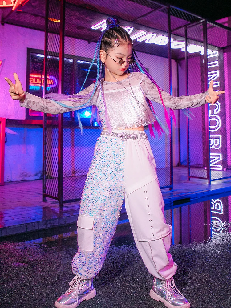 ZZL Vestuarios de escenario K-pop para niñas Desfile de Moda Atuendo de baile Jazz Ropa para niños Moda hip hop Desfile de actuación de calle