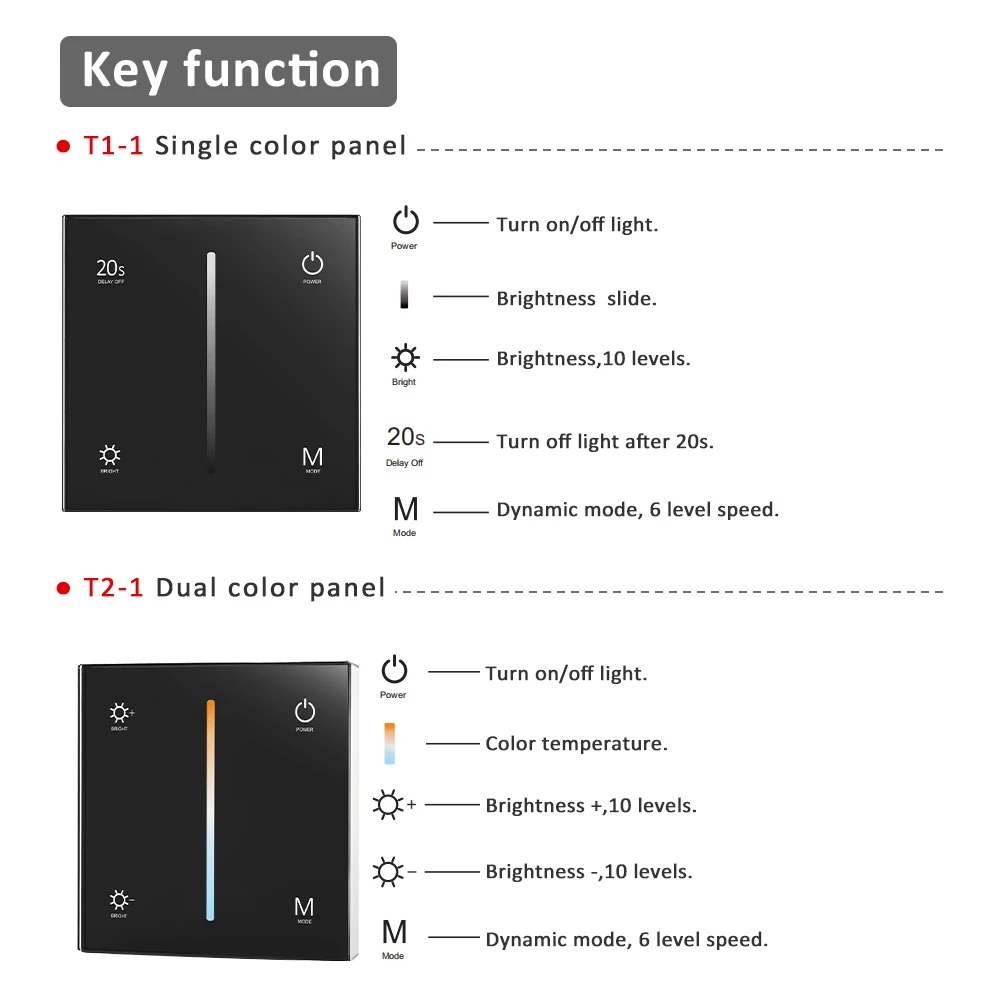 RGBW RGB LED Controller 24V DC 12 volt Dimmer Single Color Touch Panel Dual White Glass CCT 2.4G telecomando per striscia LED