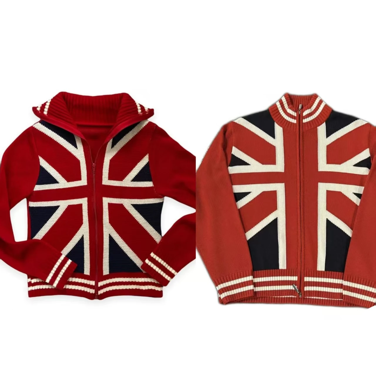 Y2K American Red Flag Striped Cardigan Sweaters Retro Fashion Men And Women Personalized Autumn And Winter Knitted Streetwear