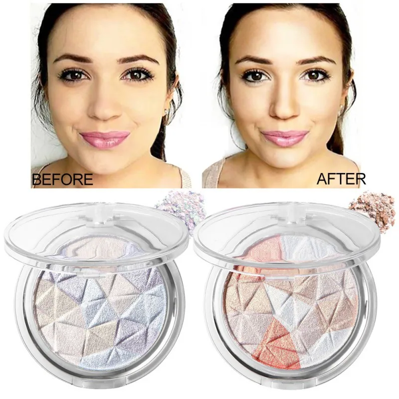 1Pc 混合色ステレオハイライターパレットダイヤモンドグリッターフェイス高光沢パウダー