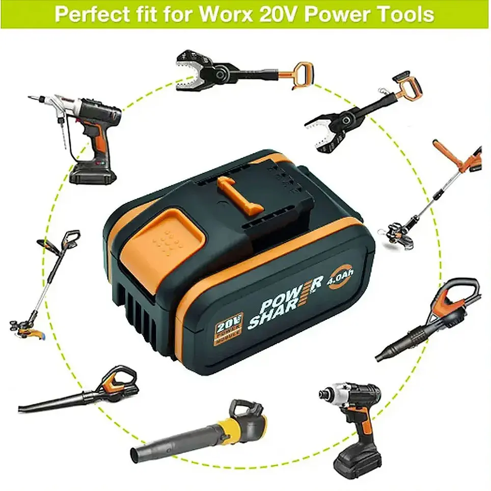 Para worx 20V 4.0Ah Batería de litio recargable WA3553 WA3551 WA3553.1 WA3570 para todas las herramientas eléctricas y de jardín WORX