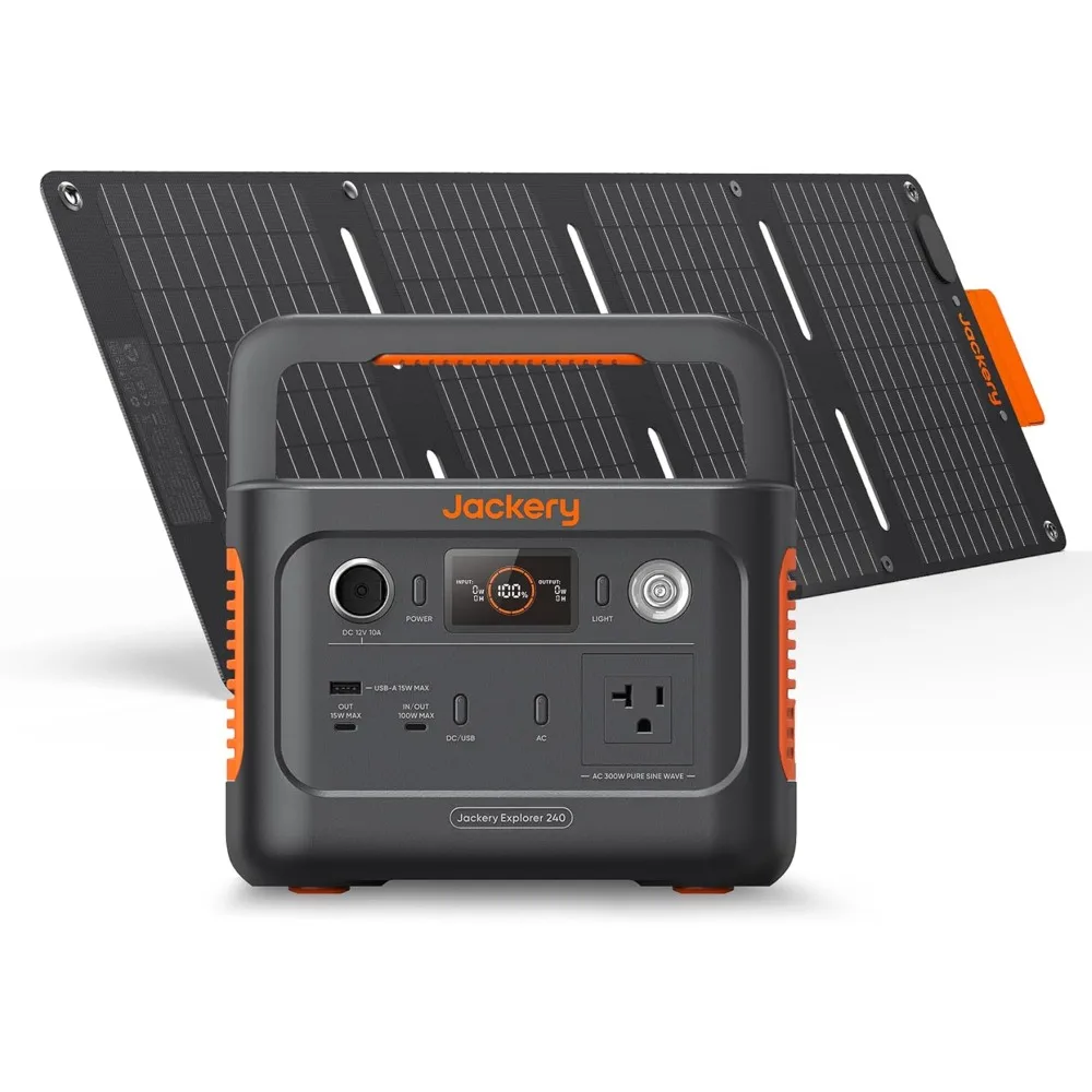 Solar Generator 240 V2 and 40W Mini Solar Panel, 256Wh LiFePO4 Battery, 300W AC & 100W USB-C Output, Ultra Fast Solar Charging