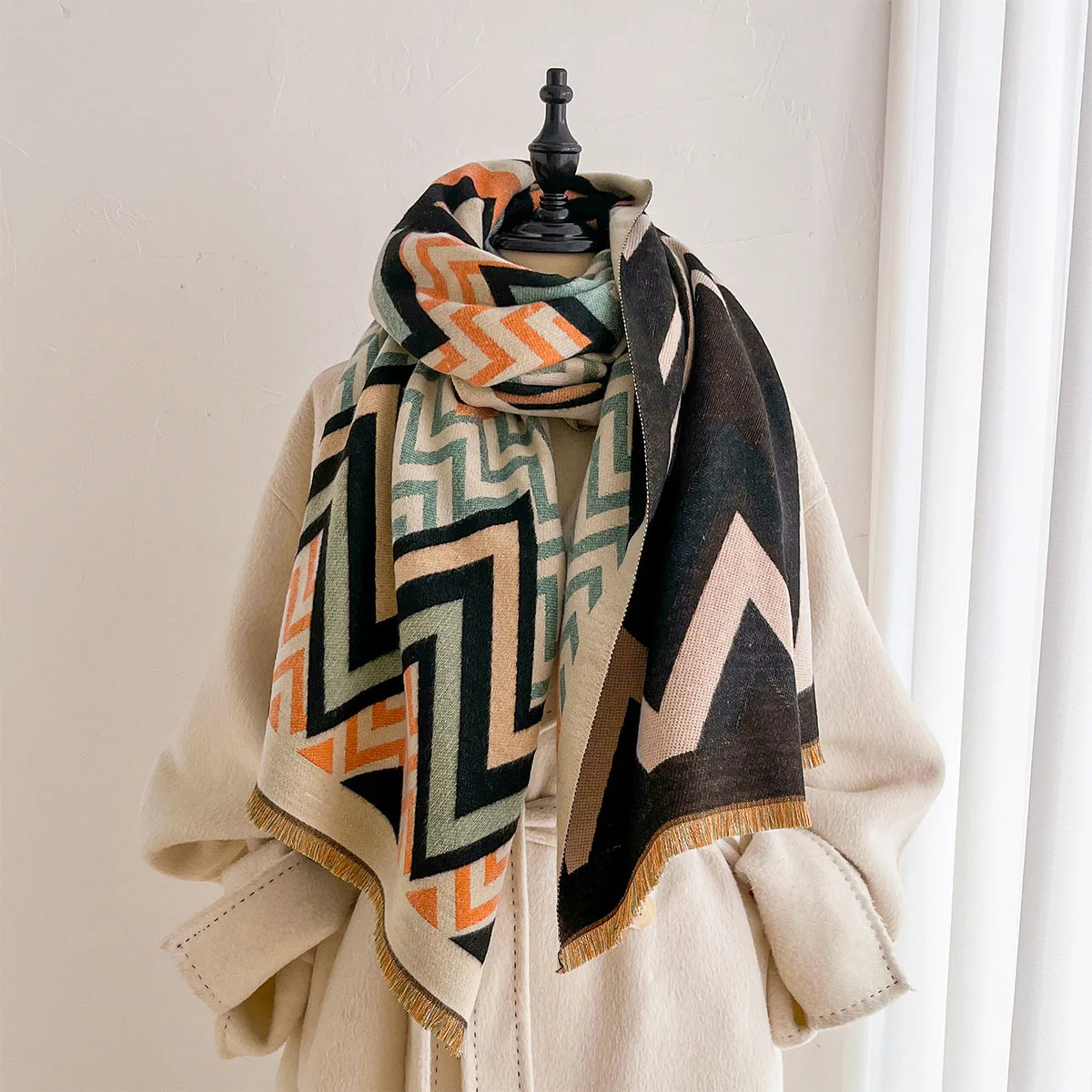 Women Reversible Imitation Cashmere Scarf Winter Thick Warm Vintage Large Blanket Shawl Wrap Ladies Neck Fringed Scarves 2026