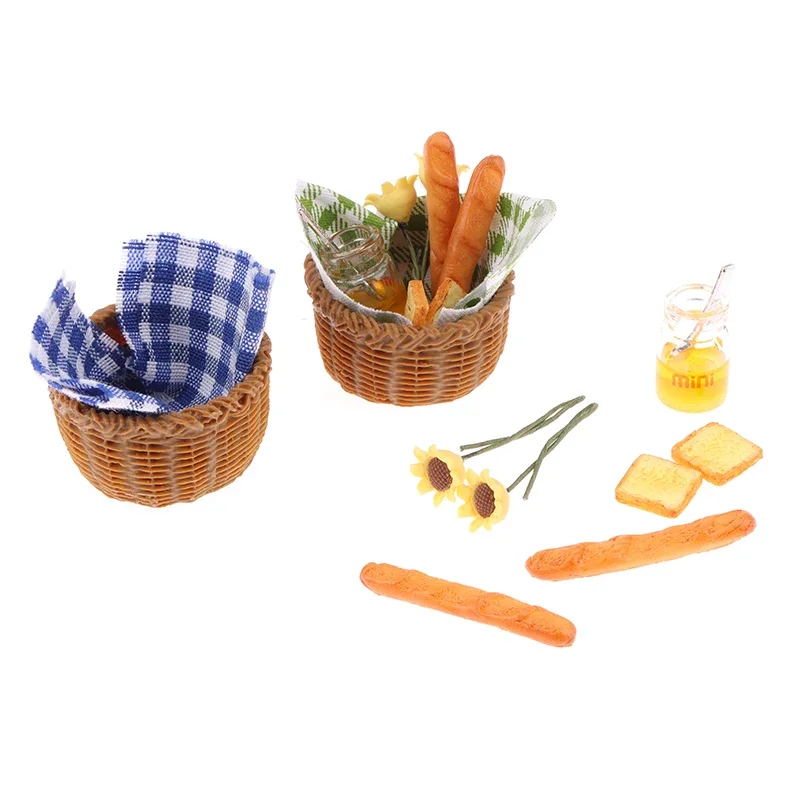 1Set 1:12 Dollhouse Miniature Honey Bread Basket Fabric Picnic Basket Kitchen Model Decor Toy Doll House Accessories