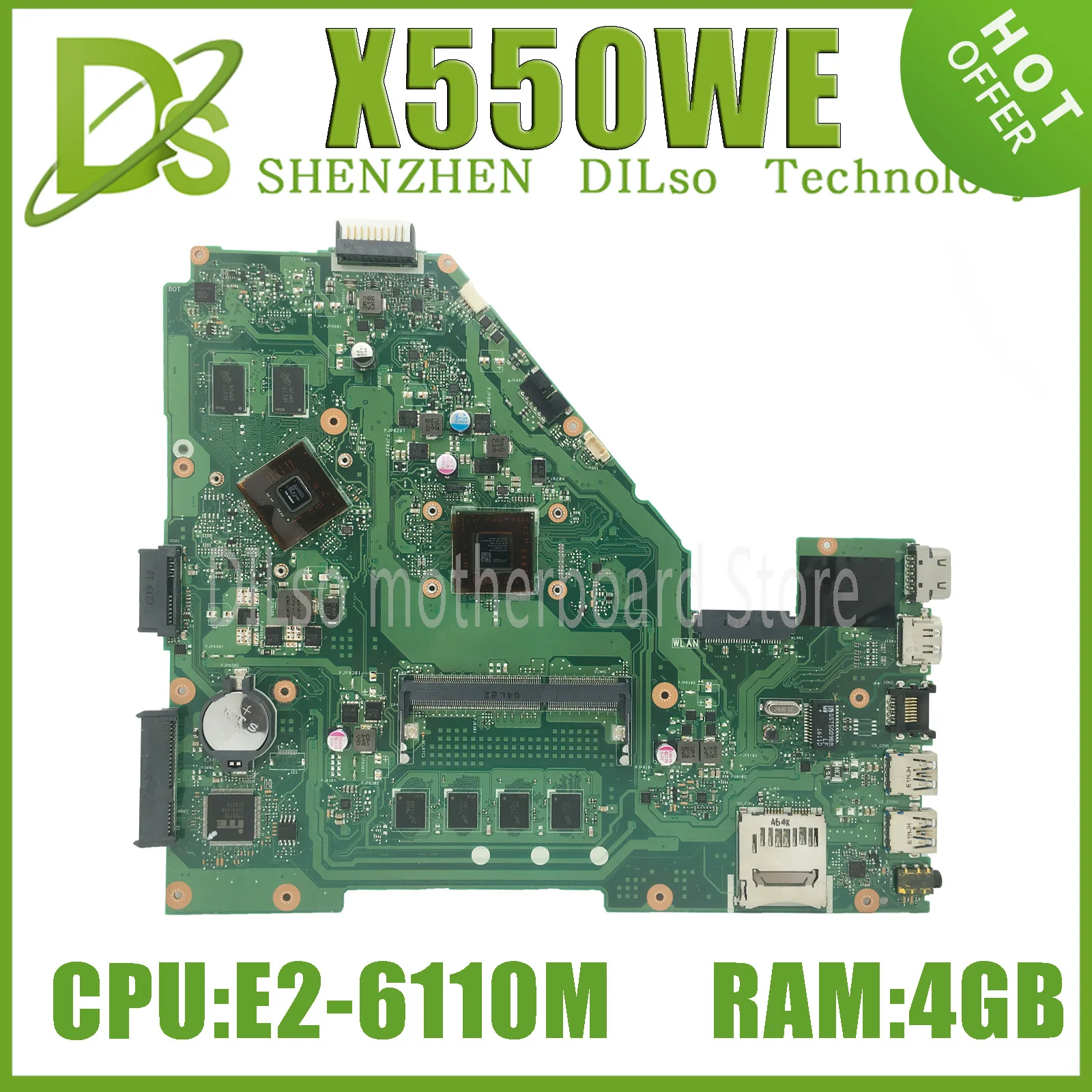 KEFU X550WE MAINboard For ASUS F550W X550WEK X550WAK X552W X550WA Laptop Motherboard With E2-6110 CPU 4GB-RAM 100% Working Well