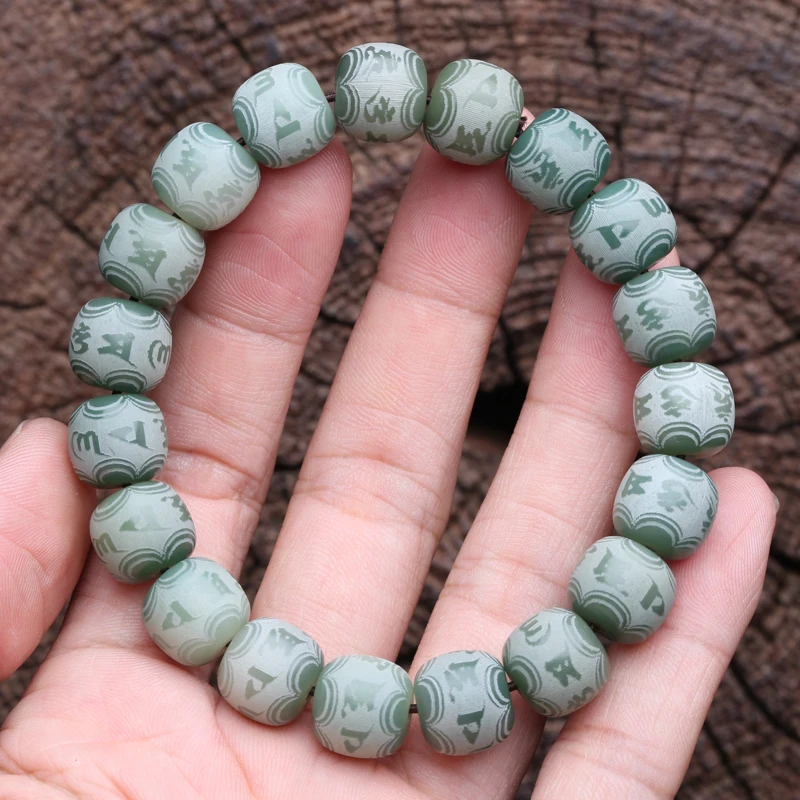 Natural Bodhi 12MM Green Bodhi green seed bracelet unisex six-character mantra beads