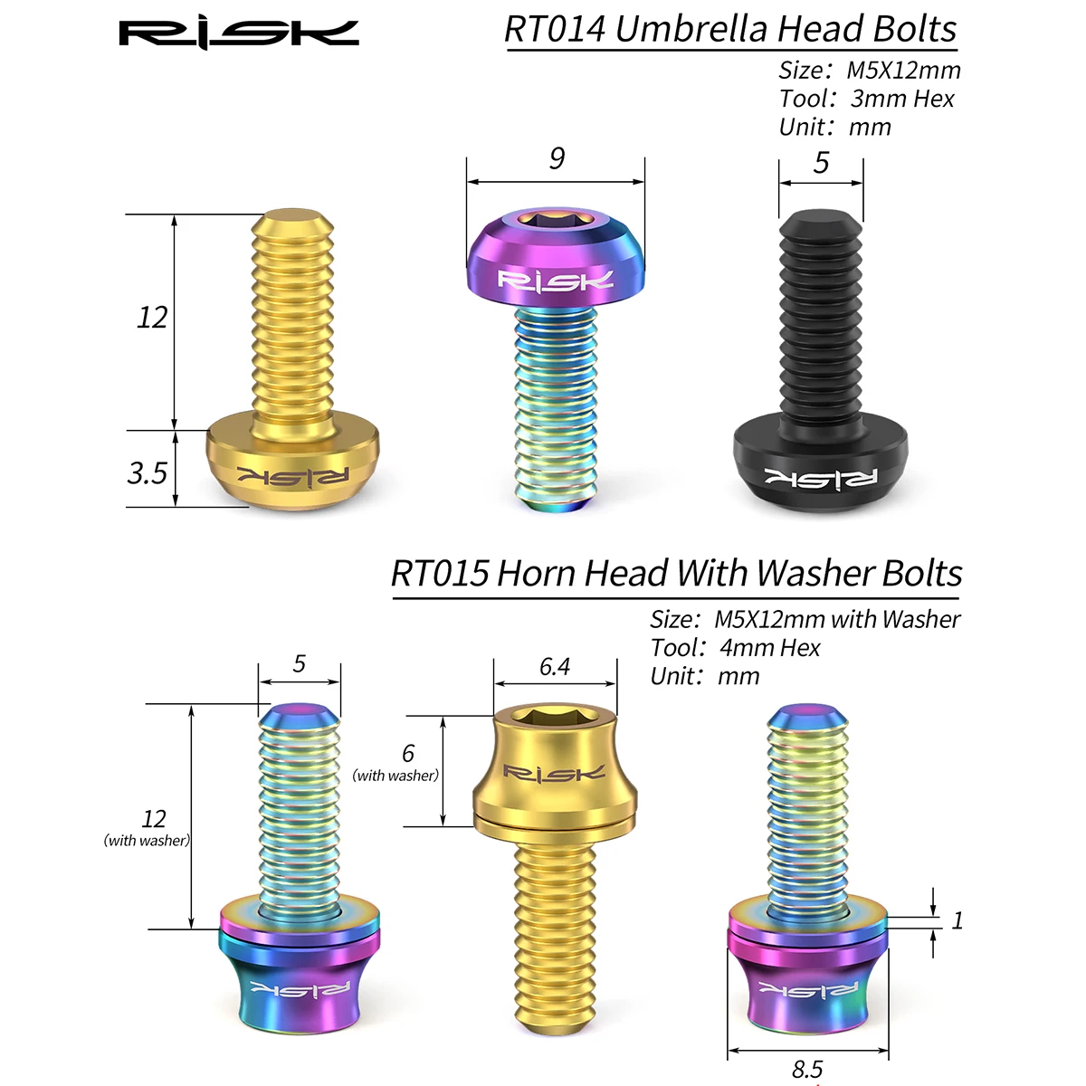 Risk M5x12mm Bike Water Bottle Cage Fixing Bolts Titanium Alloy MTB Road Bicycle Bottle Holder Screws Air Pump Fixed Bolts