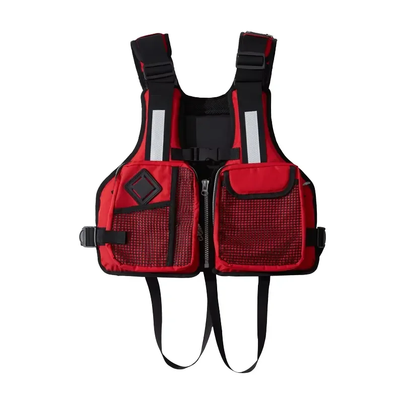 Red Life Jacket with Pockets and Belts for Fishing New Top Selling Safety Vest Outdoor Water Sports Gear Durable Design