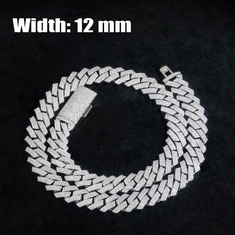 12mm Cuban Link Chain Necklace 3 Row Square Hip Hop Rhinestone Iced Out Cuban Chain Punk Jewelry Necklace Birthday Personalized