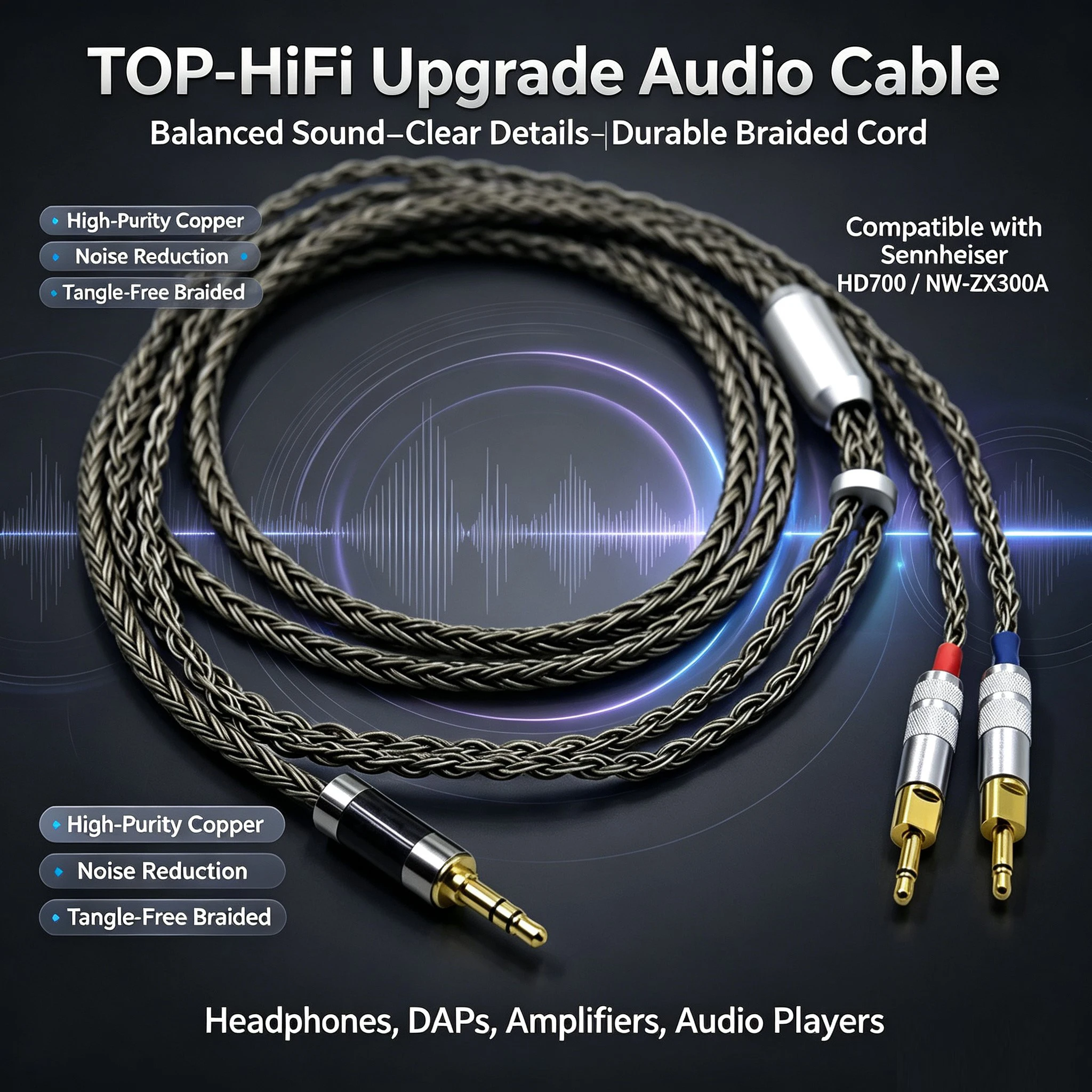 Balance 3.5 Xlr 4.4 male to Dual 2.5 mm 16 Cores Headphone Earphone Cable hifi cabl For hd 700 sennheiser hd700 nw zx300a