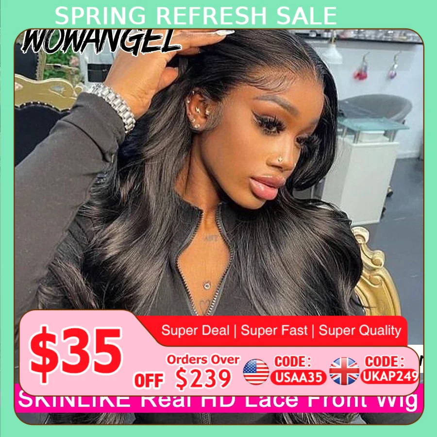

Wow Angel 250% плотность 13x6 HD Парики фронта шнурка Объемная волна Melt Skins 13x4 HD Кружева Полный фронтальный парик Парики из человеческих волос Предварительно выщипанные
