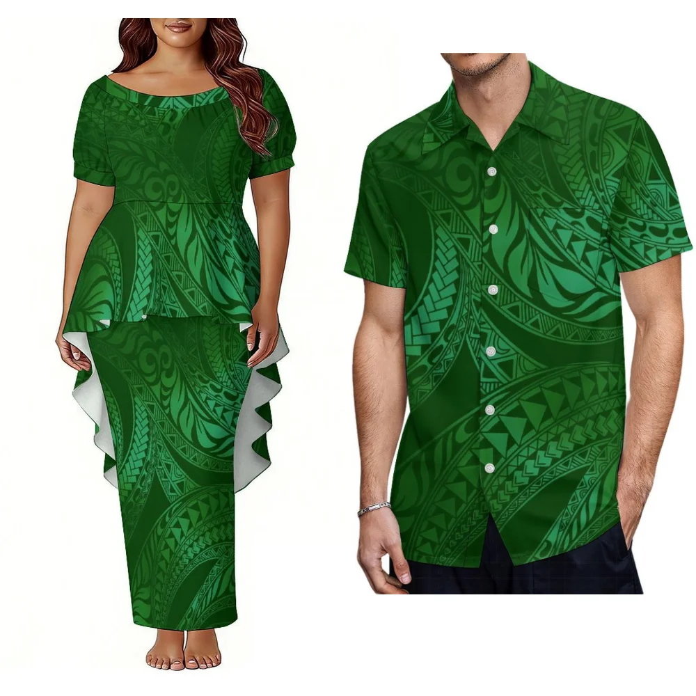 Set di Alta Qualità per Coppie Isole del Pacifico - Camicia Aloha da Uomo e Abito Puletasi da Donna Design Isole Polinesiane Samoa
