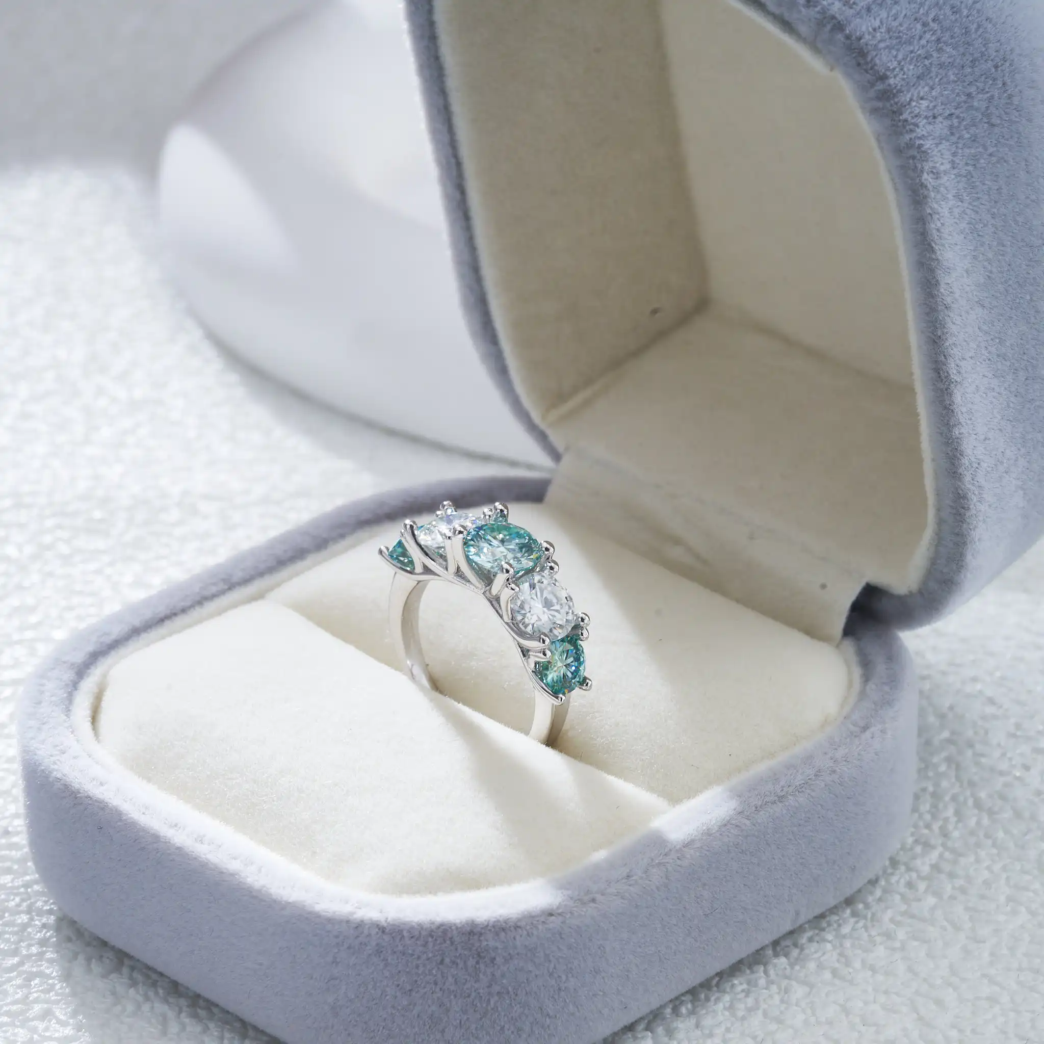 3,6 Karat D-Farbe VVS Moissanit-Ringe für Damen, 925er Sterlingsilber, 5 Steine, funkelnder Diamant, Ehering, edler Schmuck, Geschenk – Detail 2