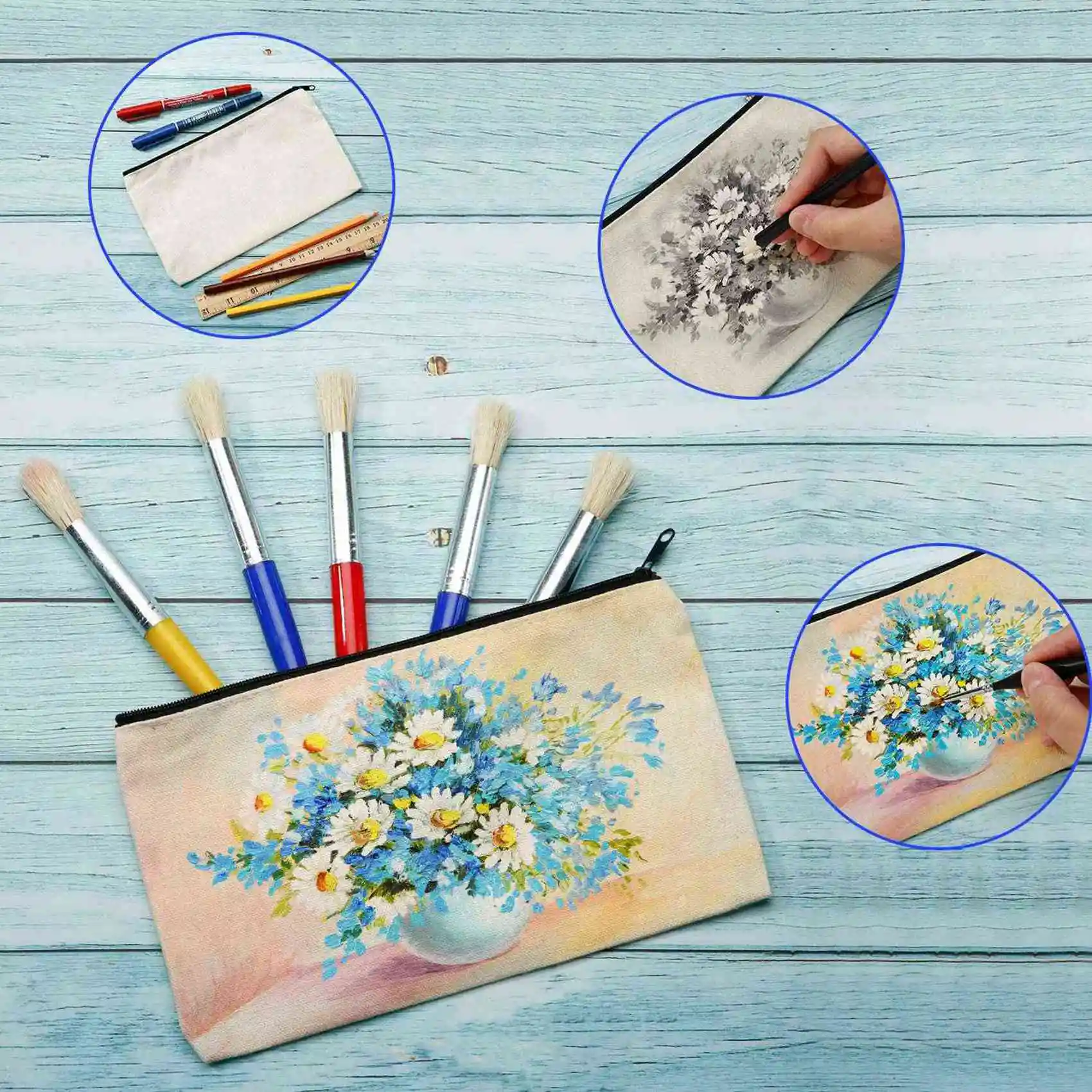 TEXU 60Pcs Canvas Makeup Bags Zipper Pouch Bags Pencil Case Blank DIY Craft Bags Cosmetic Pouch For Travel DIY Craft School