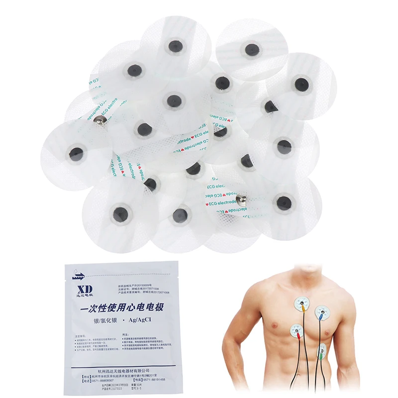 Parche de electrodos médico desechable, accesorios para ECG y EKG, almohadillas de electrodos no tejidas, electrocardiograma, estimulador muscular, 50 unids/lote por bolsa