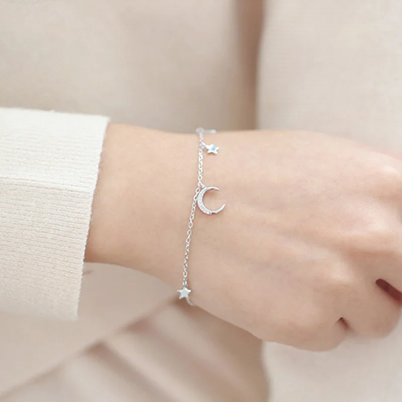 ANENJERY-الزركون القمر ونجمة قلادة سلسلة أساور للنساء ، بسيط اليد مجوهرات ، الاكسسوارات العصرية ، هدايا عيد للفتيات #5