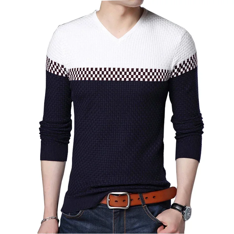 

Men Brand Sweater Sweater Business Leisure Sweater Pullover V-neck Mens Fit Slim Sweaters Knitted for Man