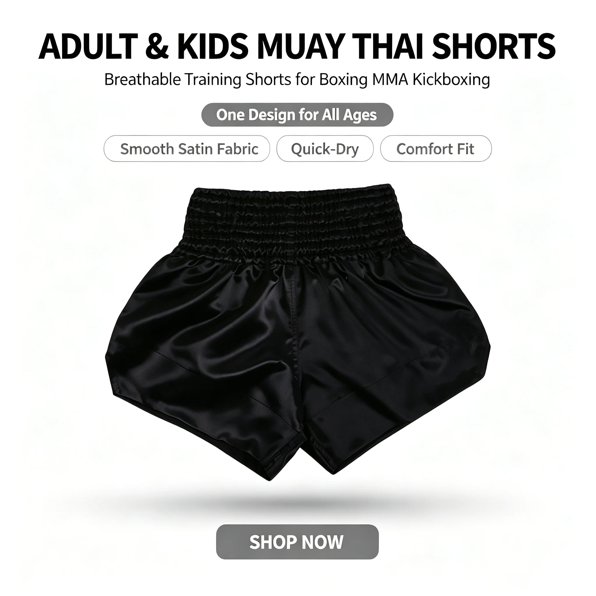 Plain Boxing Shorts Black Muay Thai Shorts Men Women Kids Satin Martial Arts MMA Sparring Fight Kickboxing Training Match Pants