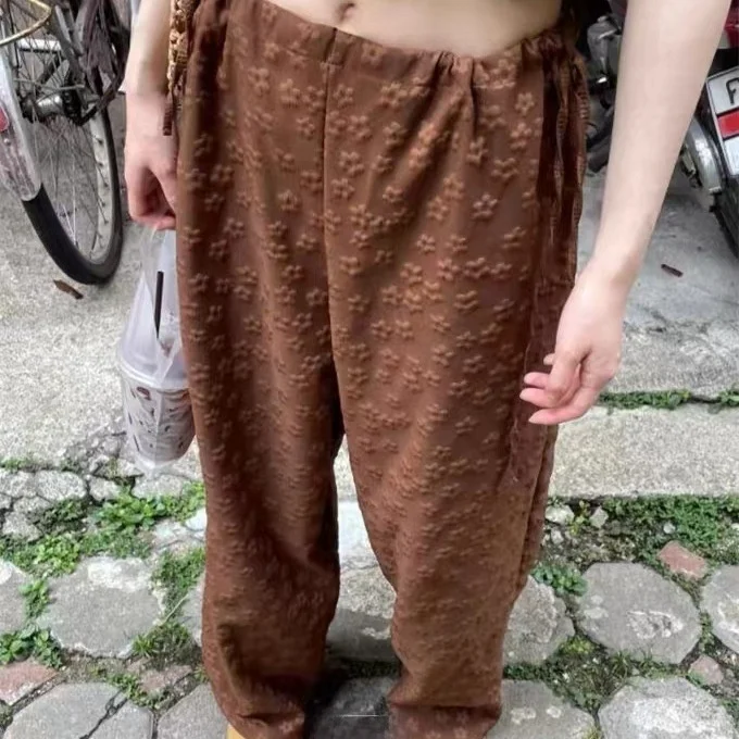Retro Floral Print Side-Tied Loose Wide Leg Casual Pants Thin High Waist Trousers for Women Spring 2024 Casual Style