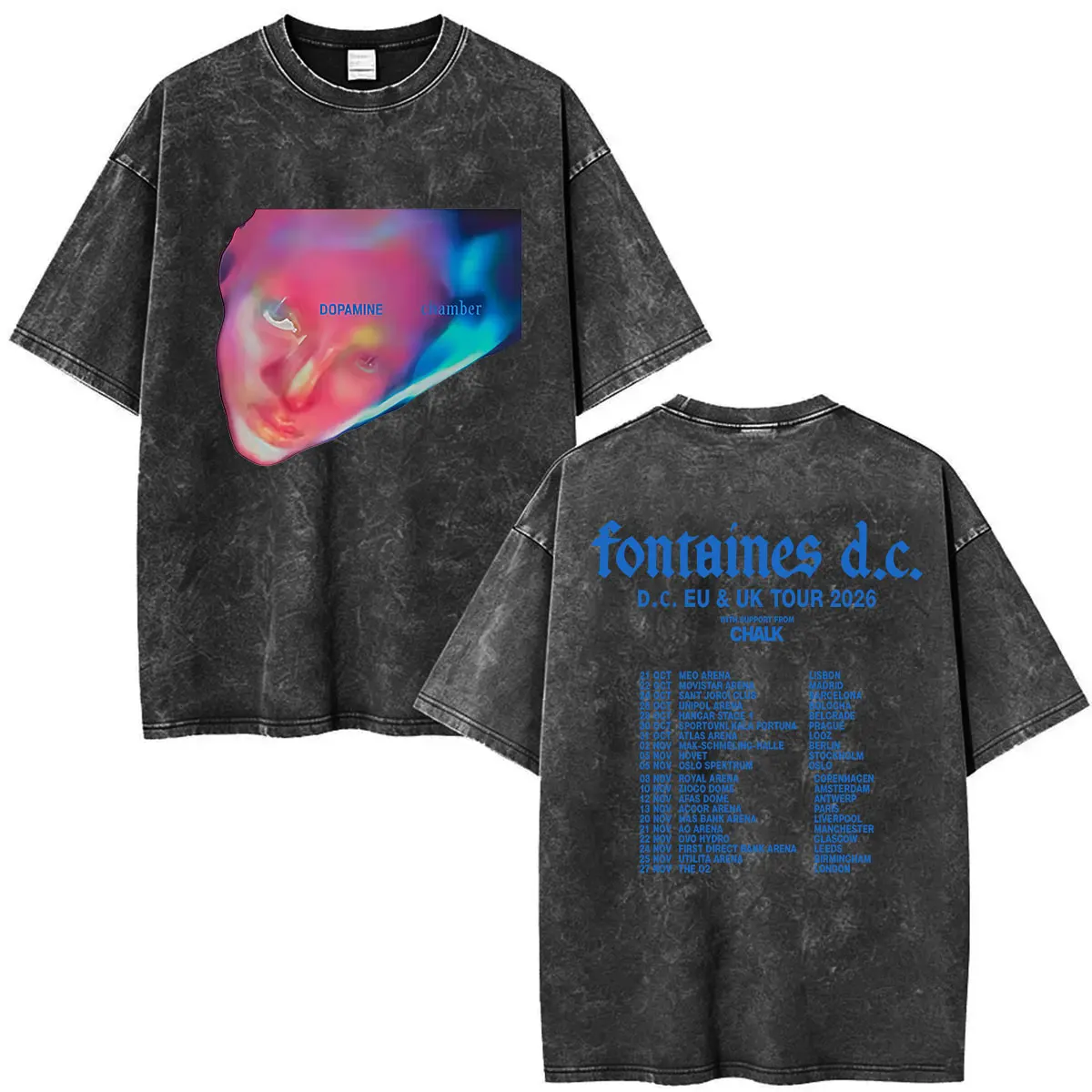 Fontaines D.C. DOPAMINE Chamber Tour 2026 Vintage Washed T Shirt Men's Fashion Hip Hop Rock Pop Short Sleeve T-shirt Streetwear