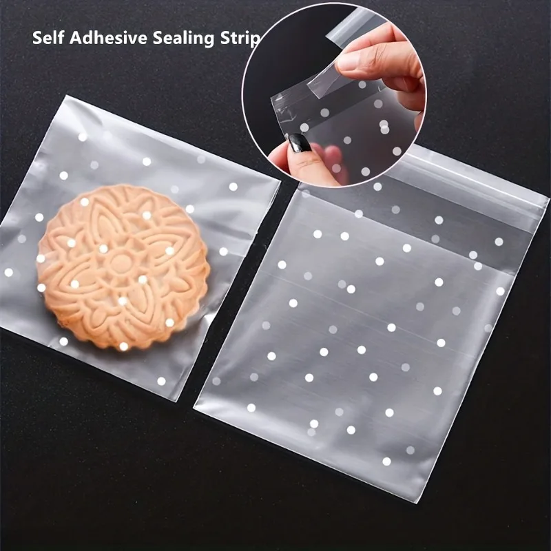 100pcs Self-Adhesive Dot Opp Bags, Polka Dot Cookie Bag, Clear Opp Cellophane Bags For Candy, Cookie, Party Favor Packaging Bags