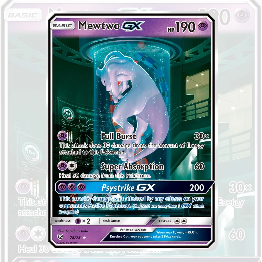 Fai da te 2017 Pokemon Leggende brillanti sole e luna # 78 Mewtwo Gx PTCG Gioco di carte da collezione Regalo anime