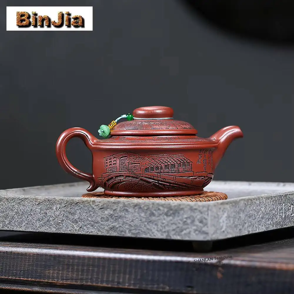 330ml Luxury Yixing Purple Clay Teapots Handmade Water Rhyme Pot Raw Ore Dragon's Blood Sand Mud Kettle Chinese Zisha Teaset Cha