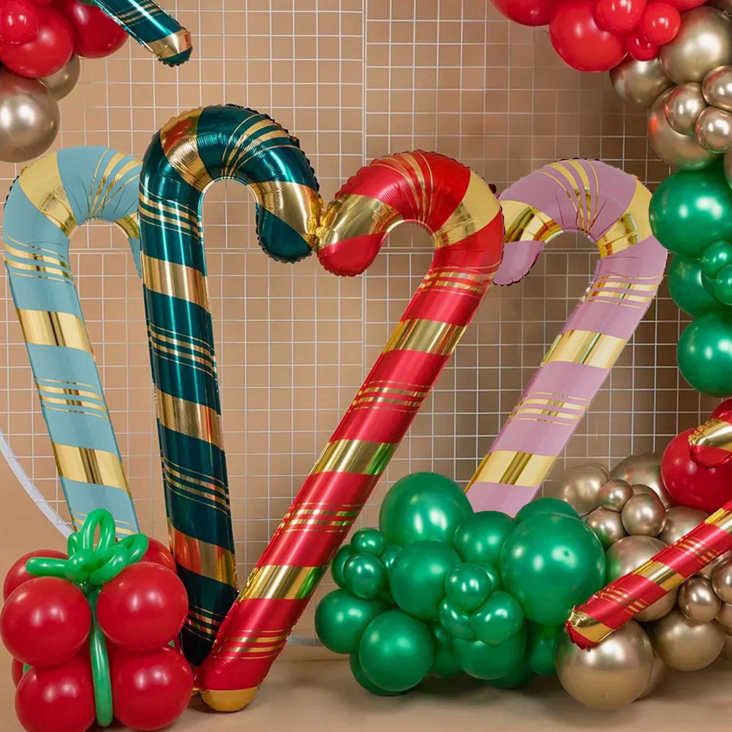 بالون من فيلم الألومنيوم على شكل قصب عيد الميلاد - بالونات حمراء وخضراء وذهبية لعيد الميلاد السعيد وحفلات أعياد الميلاد ورأس السنة الجديدة #3