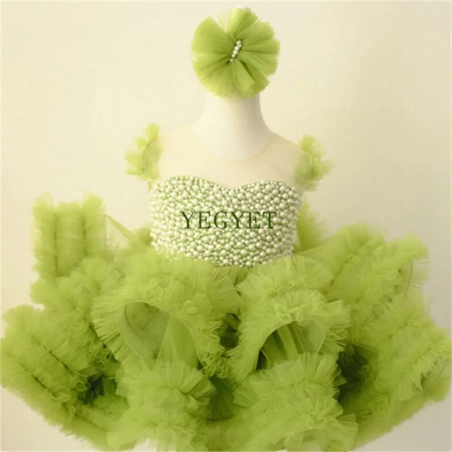 Puffy Tulle Baby Girl Birthday Dress with Detachable Train Little Princess Flower Girl Dress Infant New Birthday Gown