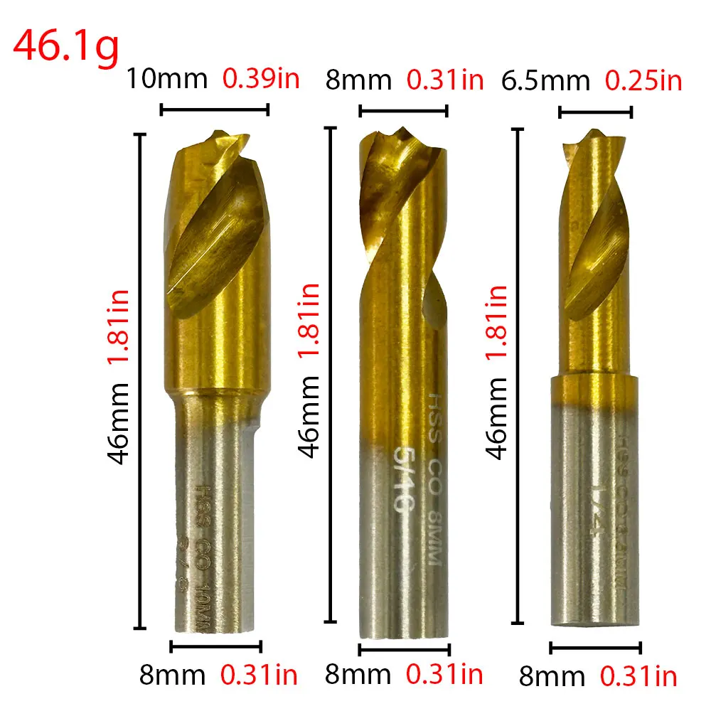 HSS 3PC Cobalt Containing Spot Weld Drill 6.5-10mm Straight Shank Drill Bit Removing Automotive Sheet Metal Welding Point Tool