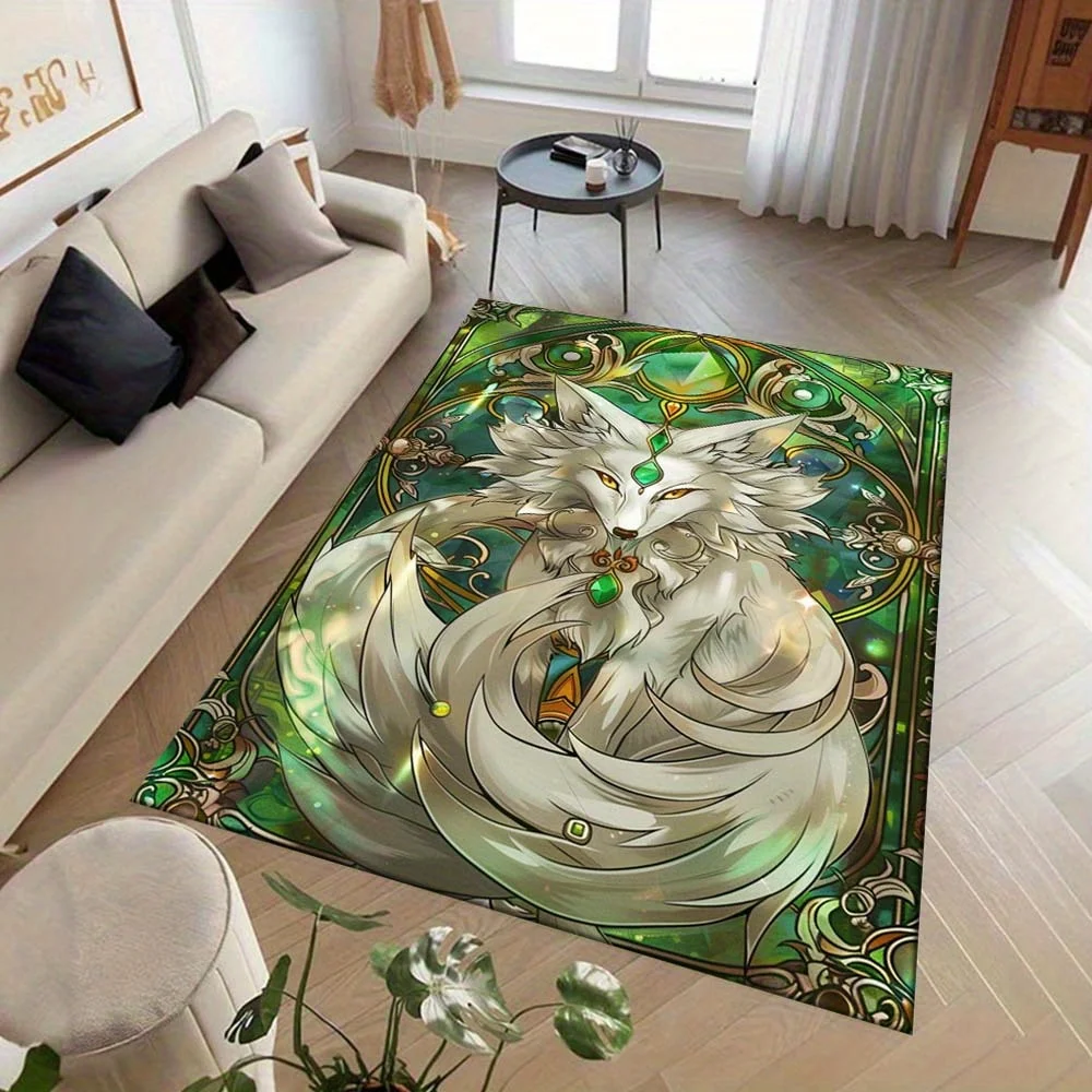 

Фланелевый коврик с принтом белой лисы, мифическое существо, художественный дизайн, мягкий флисовый напольный коврик, ковер для гостиной, декор в стиле аниме