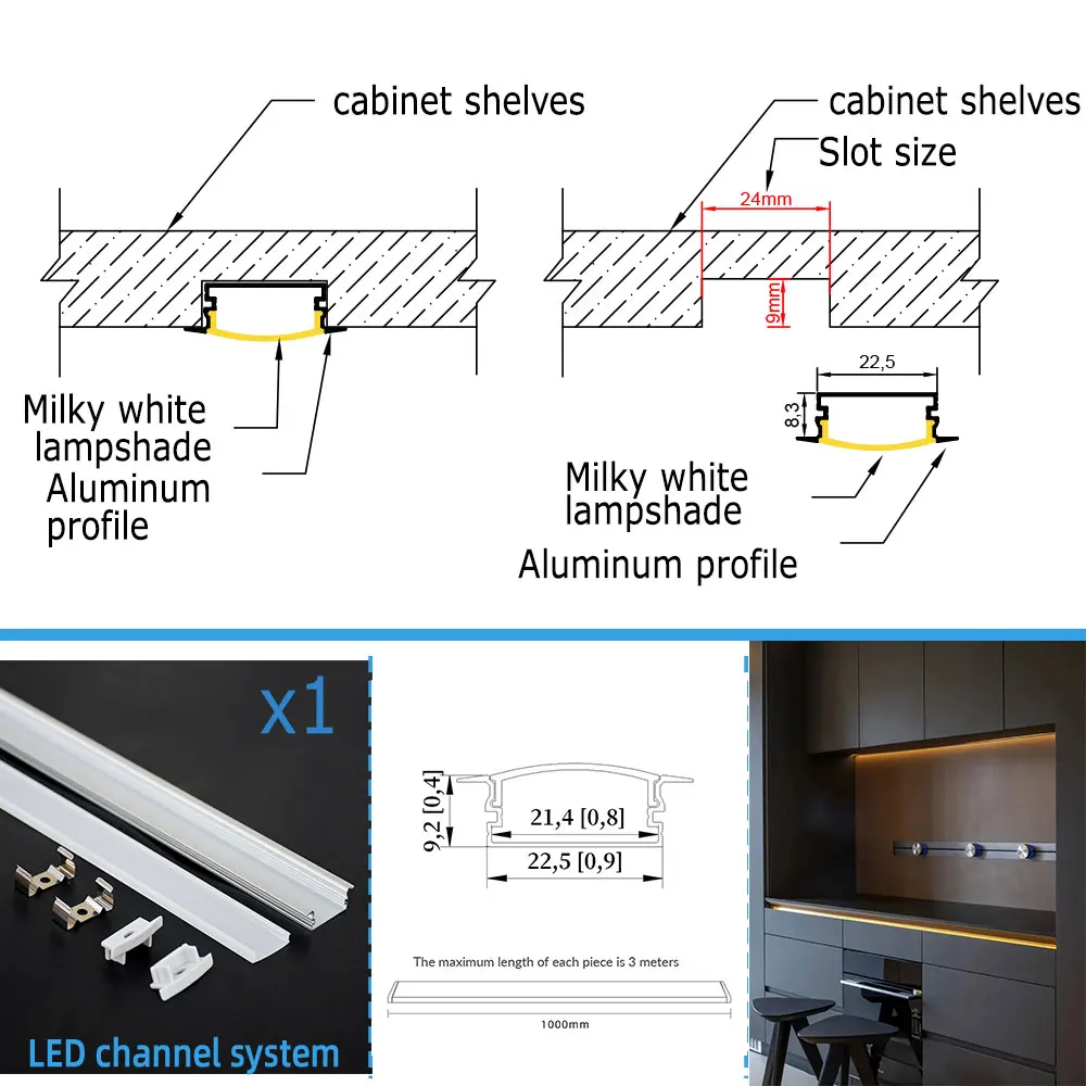 

23*10 1pcs 1m LED Aluminum Strip Light Embedded Installation Unique Lighting for Your Cabinets Wardrobes Wine Cabinets Bookcases