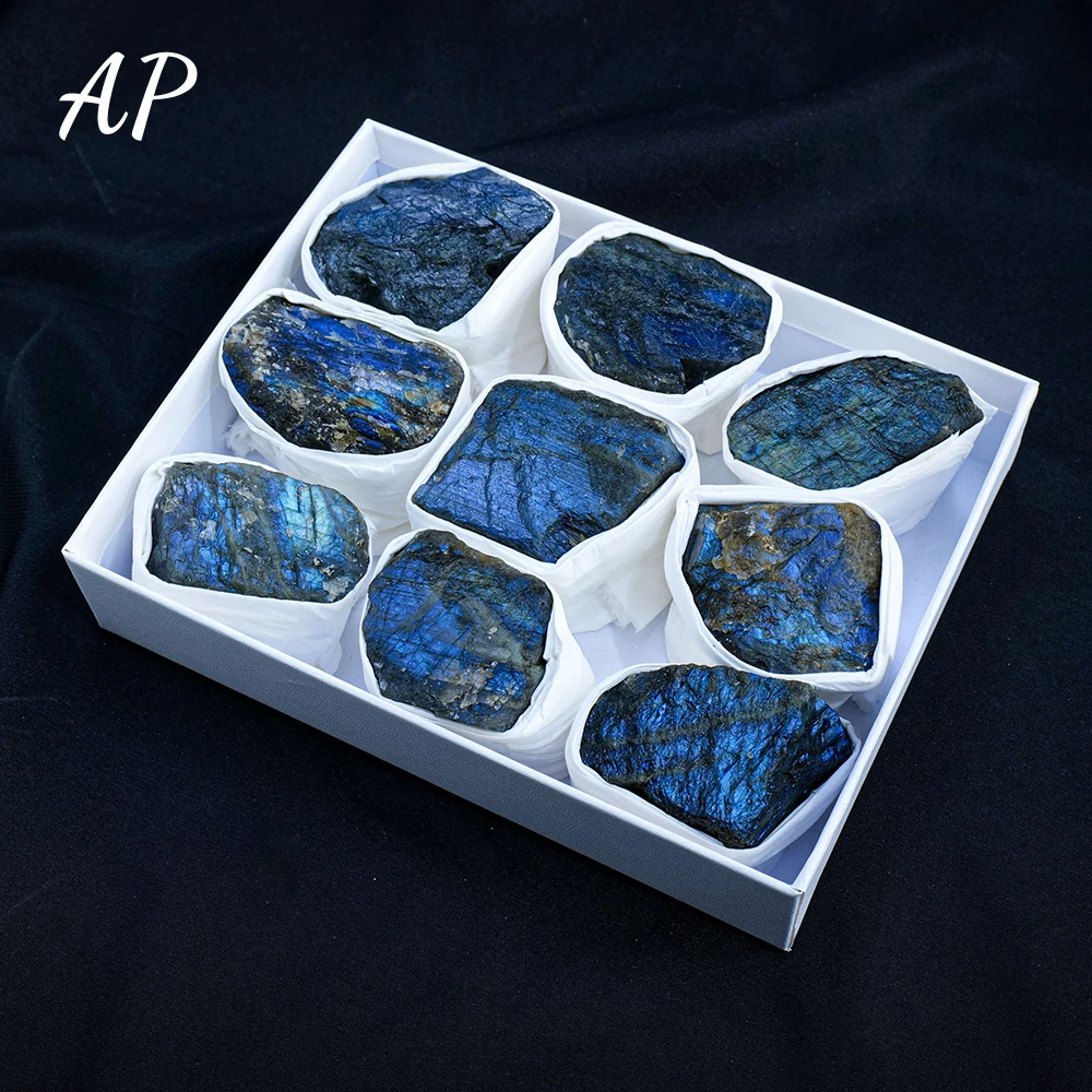 

1Set Natural Crystal Blue Light Labradorite Raw Stone Set Healing Stone Reiki Rough Crystal Mineral Specimens Gift Box