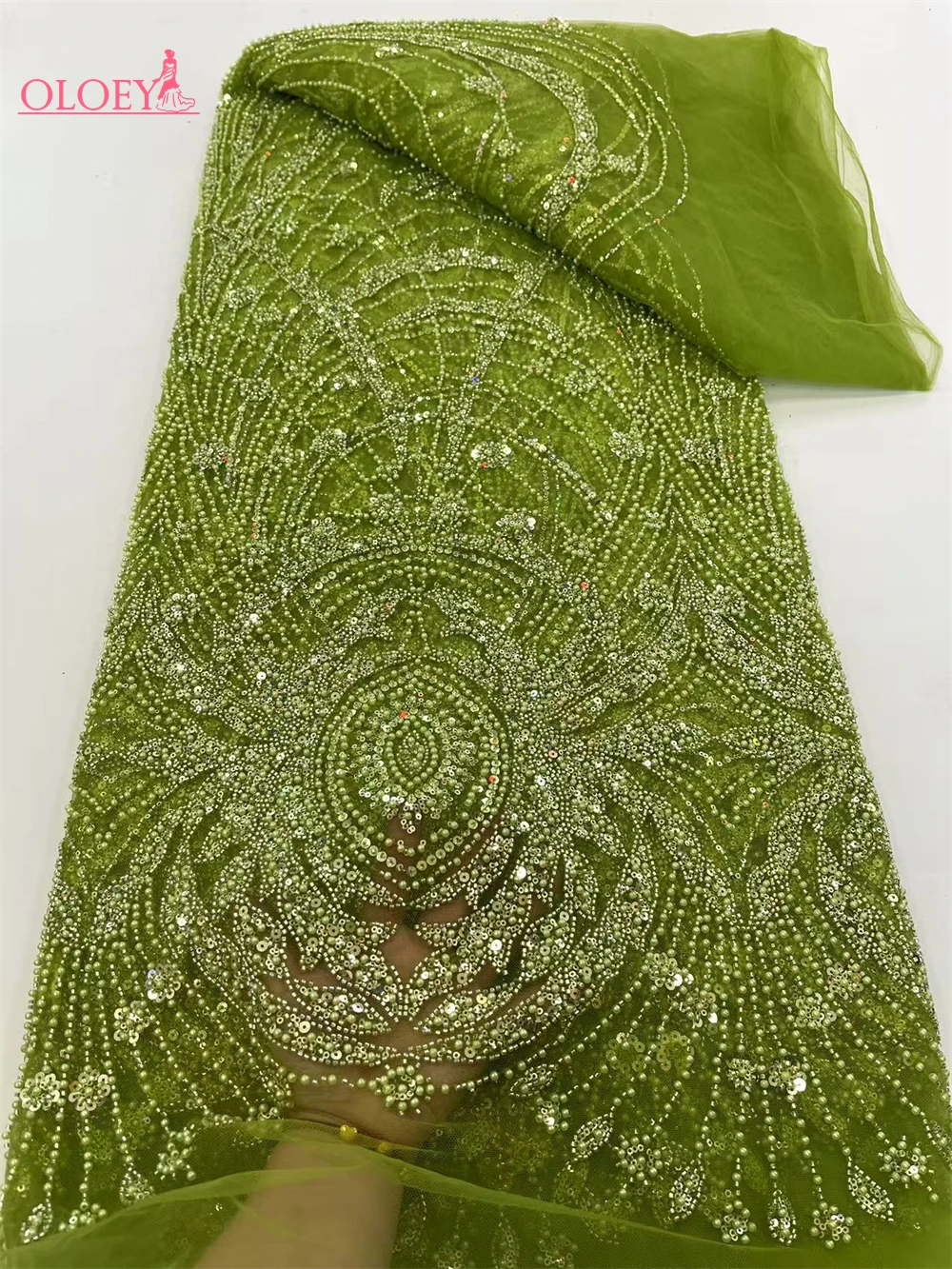 

New High-End Luxury French Embroidery Heavy Groom Lace Fabric African Nigerian With Sequins Fabric For Wedding