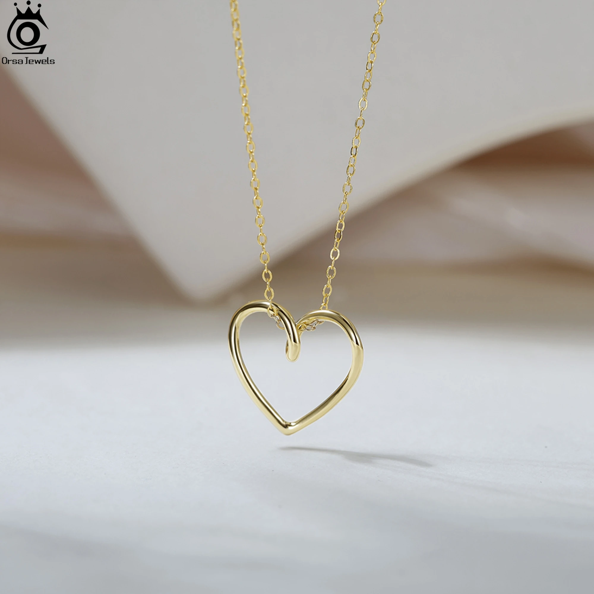 ORSA JEWELS Real S925 Silver Heart Pendant Necklace Cable Chain Strand Minimalism Style Neck Jewelry Romantic Party Gift SAPN53