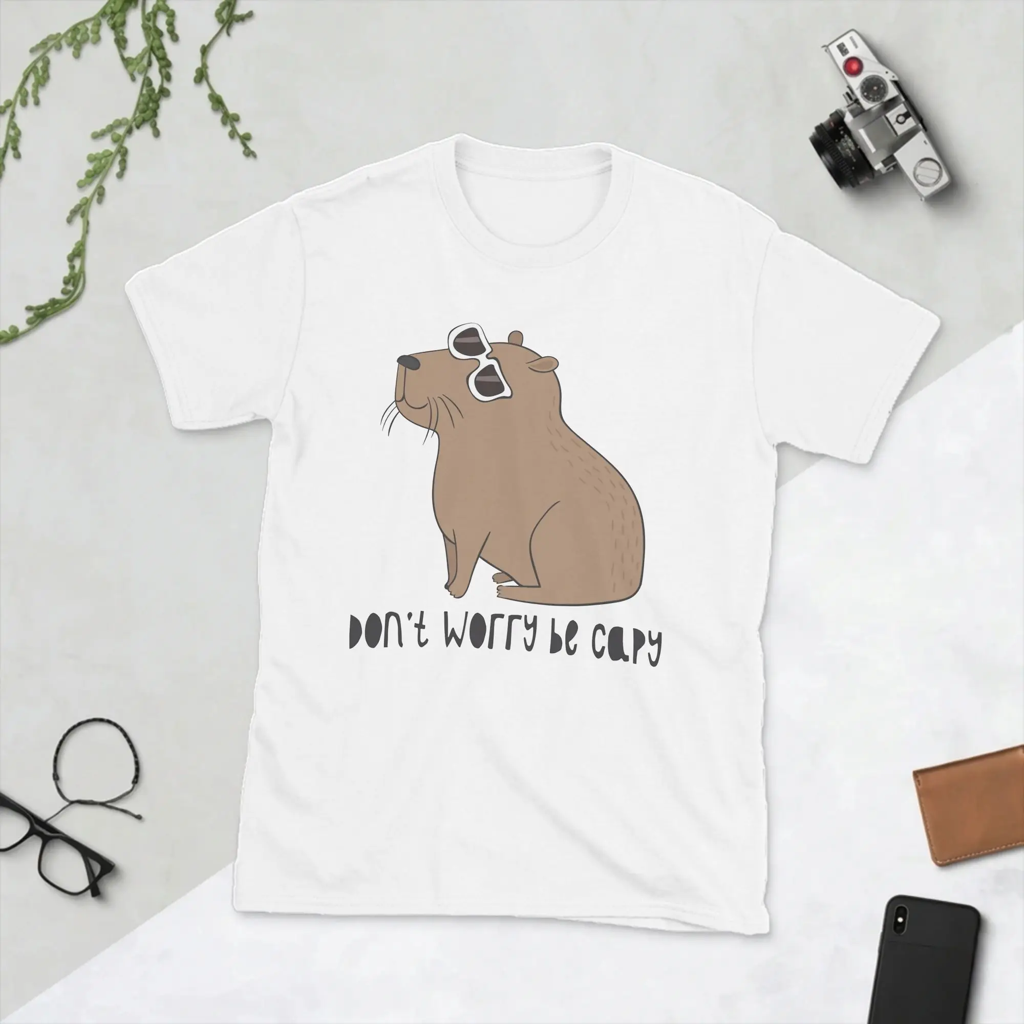 Men's Awesome Cute Capybara Gift T Shirt Don't Worry Be Capy Cotton Clothing Awesome Short Sleeve Crewneck Tees Summer T-Shirts
