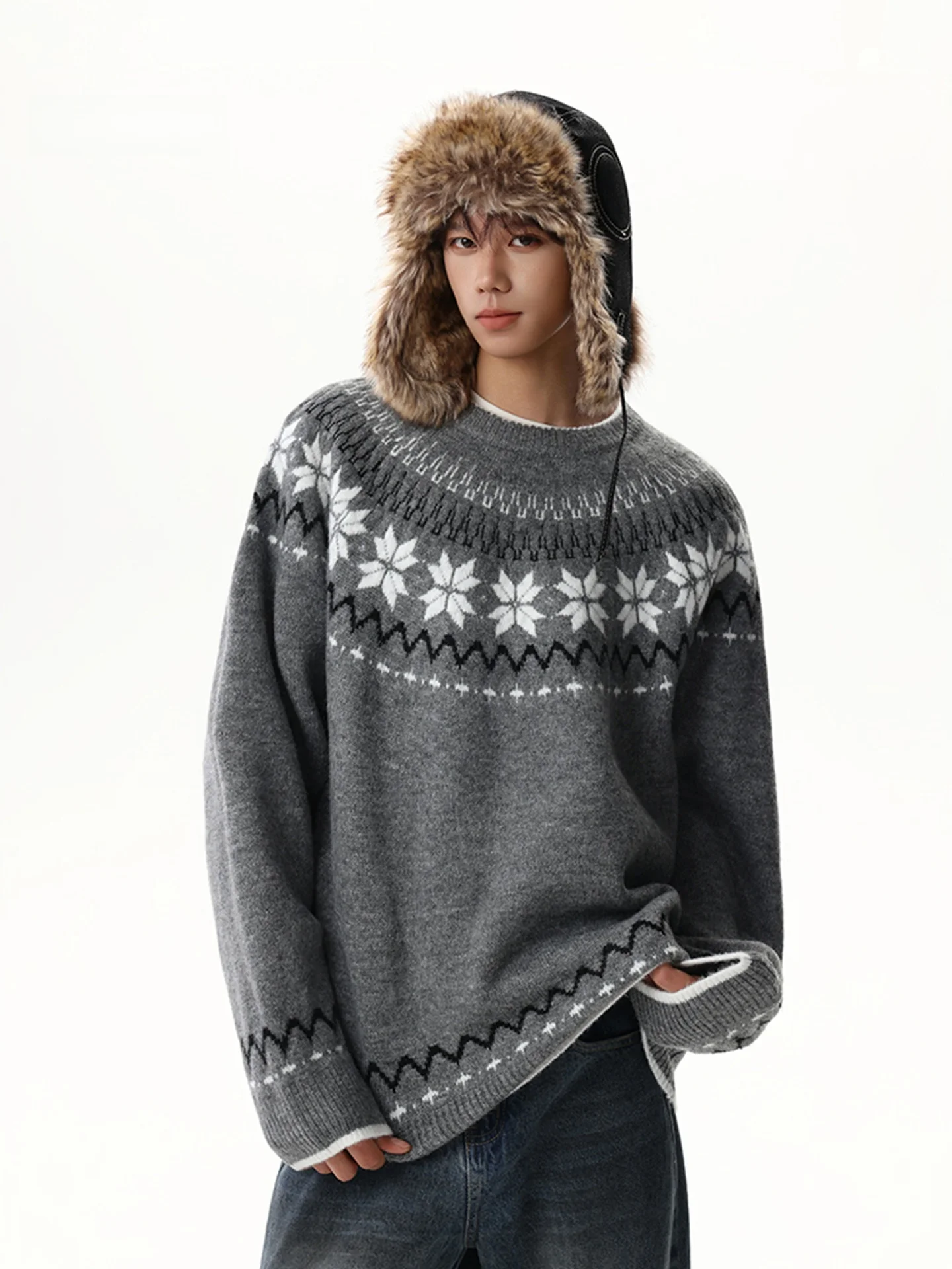 

Утепленный круглый вязаный свитер для мужчин: повседневный, в американском ретро-стиле, для отдыха, на любой погоду, для прогулок, свиданий, путешествий, трикотажная одежда