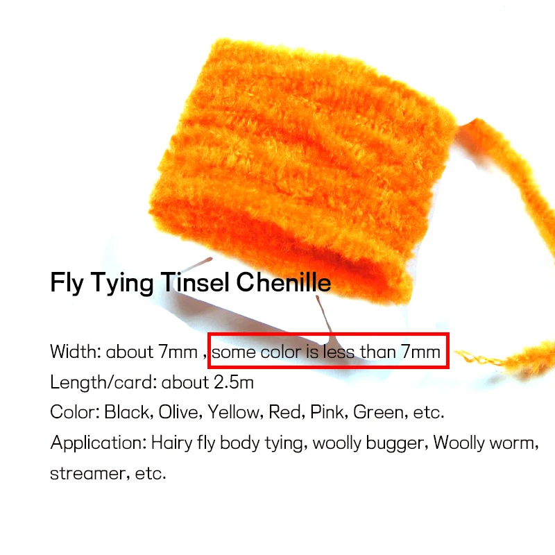 WIFREO 2 Cards/5M 2-7mm Fly Tying Tinsel Chenille for Woolly Bugger Worms Leech Streamer Fishing Flies Tying Body Material