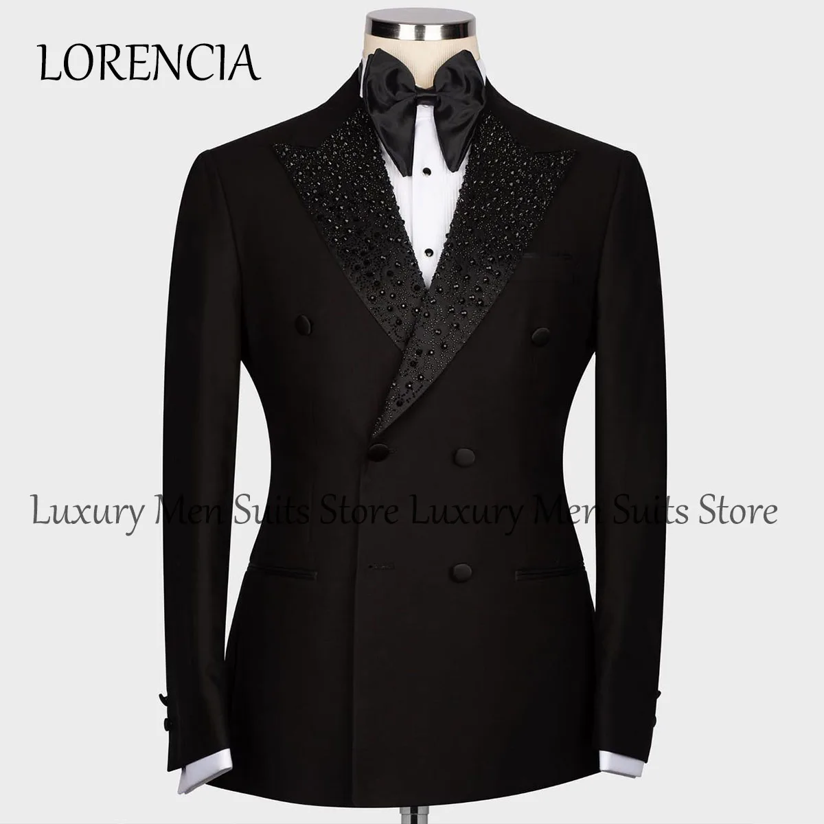 Black 2024 Formal Diamond Men Suits For Wedding Groom Tuxedos 2 Pieces Sets Beaded Party Male Prom Blazers Terno Masculino