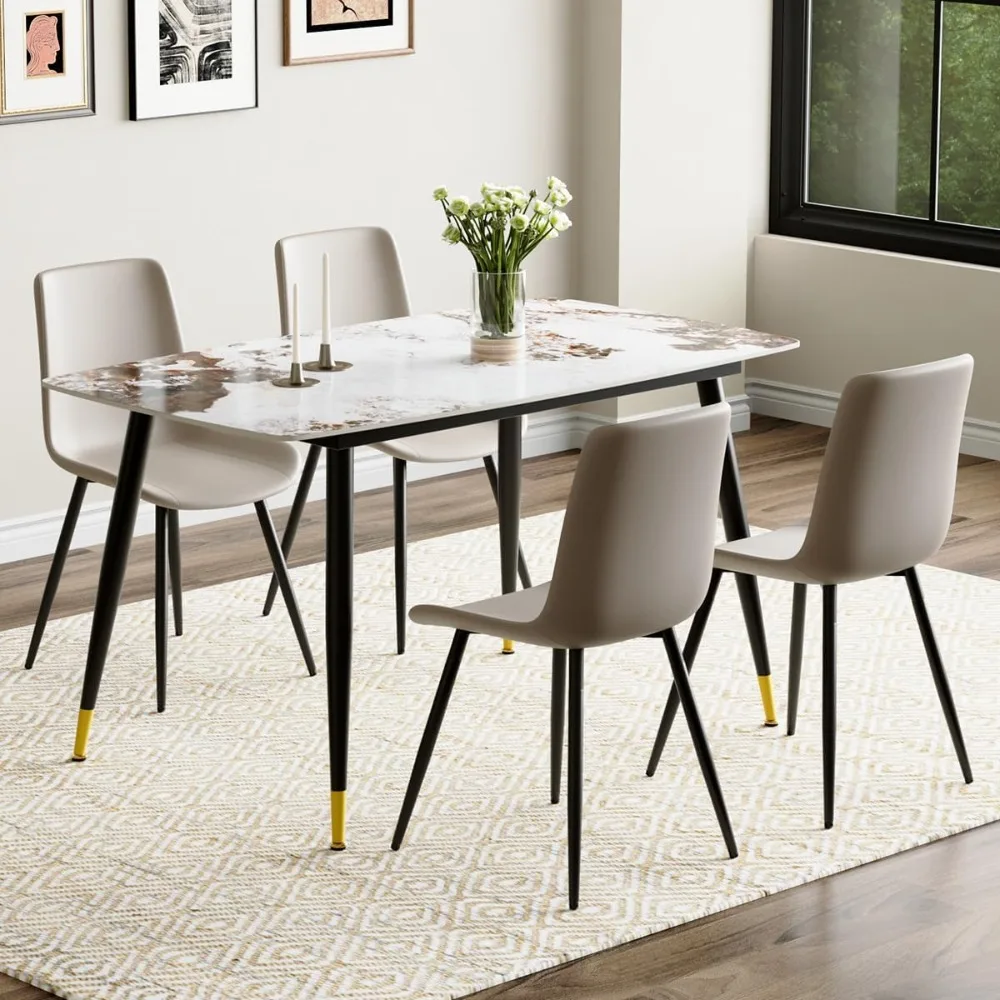 

Small Dining Table Set for 4, 50'' Sintered Stone Dining Table with 4 Chairs, Easy to Assemble, Suitable for Small Spaces