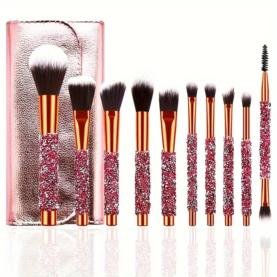 10-Piece Women\'s Pink Wrapped Diamond Beginner Makeup Brushes Multifunctional Beauty Facial Tools Black Friday Mother\'s Day Gift