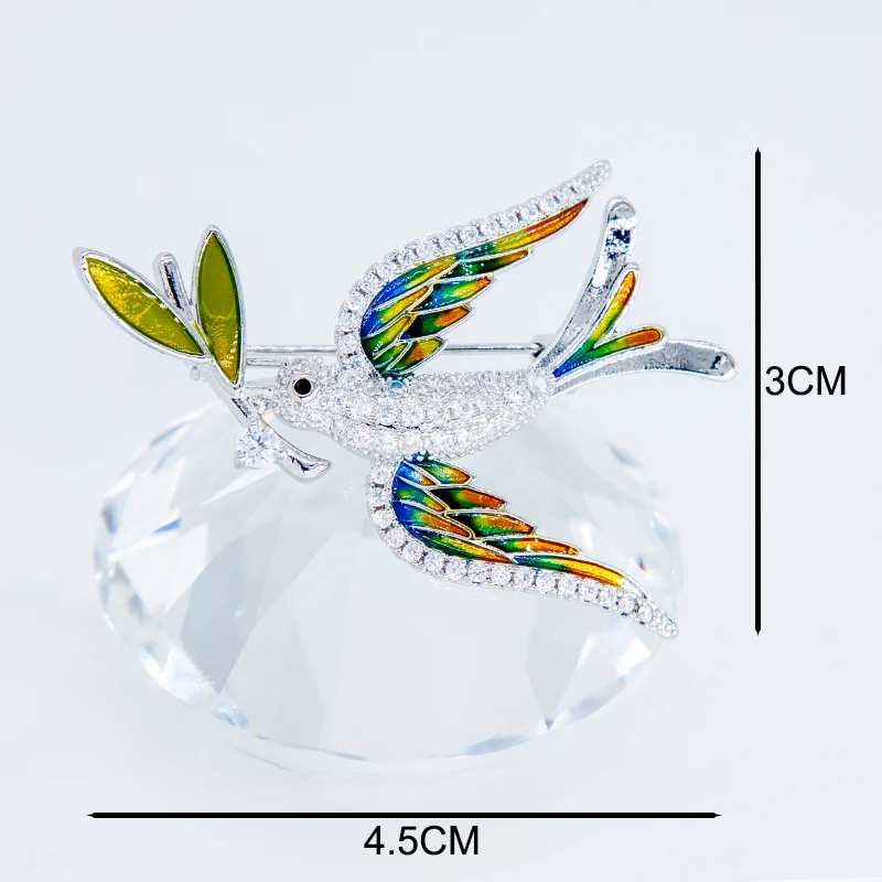 Enamel Bird Brooches For Women Men Rhinestone CZ Peace Dove Pins Olive Branch Wedding Jewelry Pigeon Badge New Year Party Gifts view 2