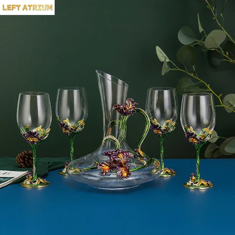 Creative Enamel Iris Glass cup unique mug Champagne Flutes Crystalline Party Gift Toasting Glass Goblet Crystal Anniversary