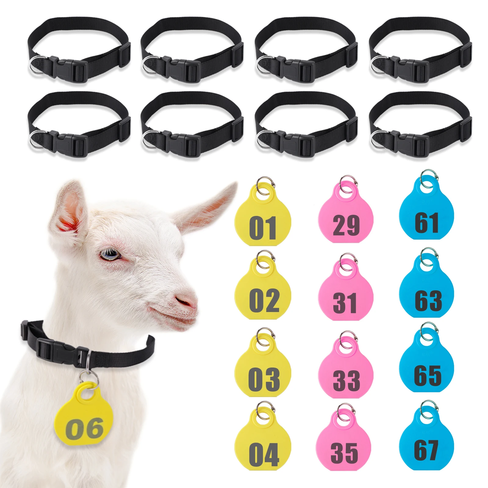 28 Pcs Farm Sheep Calf Sheep Animal Tag With Double Sided Numbers 01-84 Adjustable Pet Livestock Tag Collar Marking Label Collar