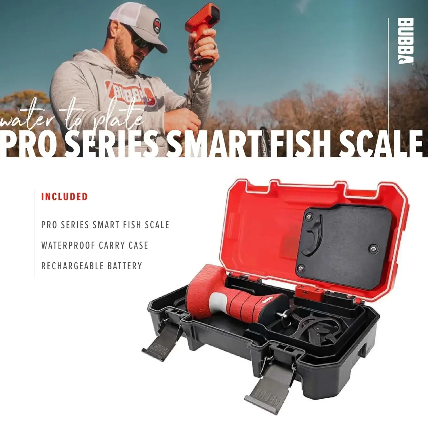 BUBBA Pro Series Smart Fish Scale, Torneio Ferramenta De Pesca, Bluetooth, Bateria Recarregável, 3 Modos, Tela Colorida Digital